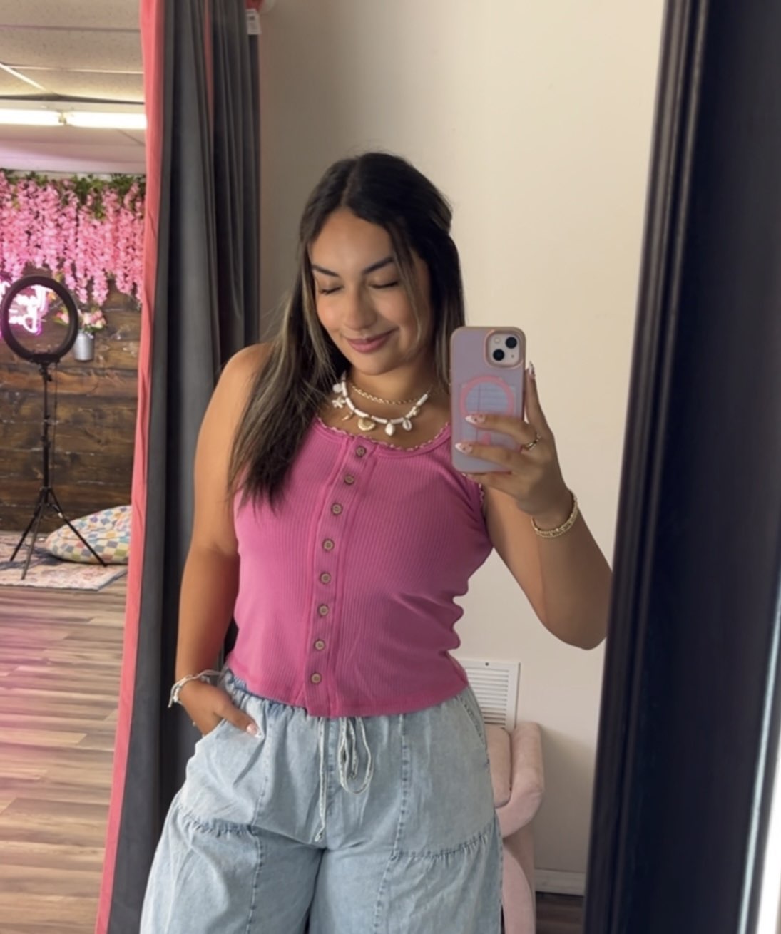 Button Down Tank- Fuchsia