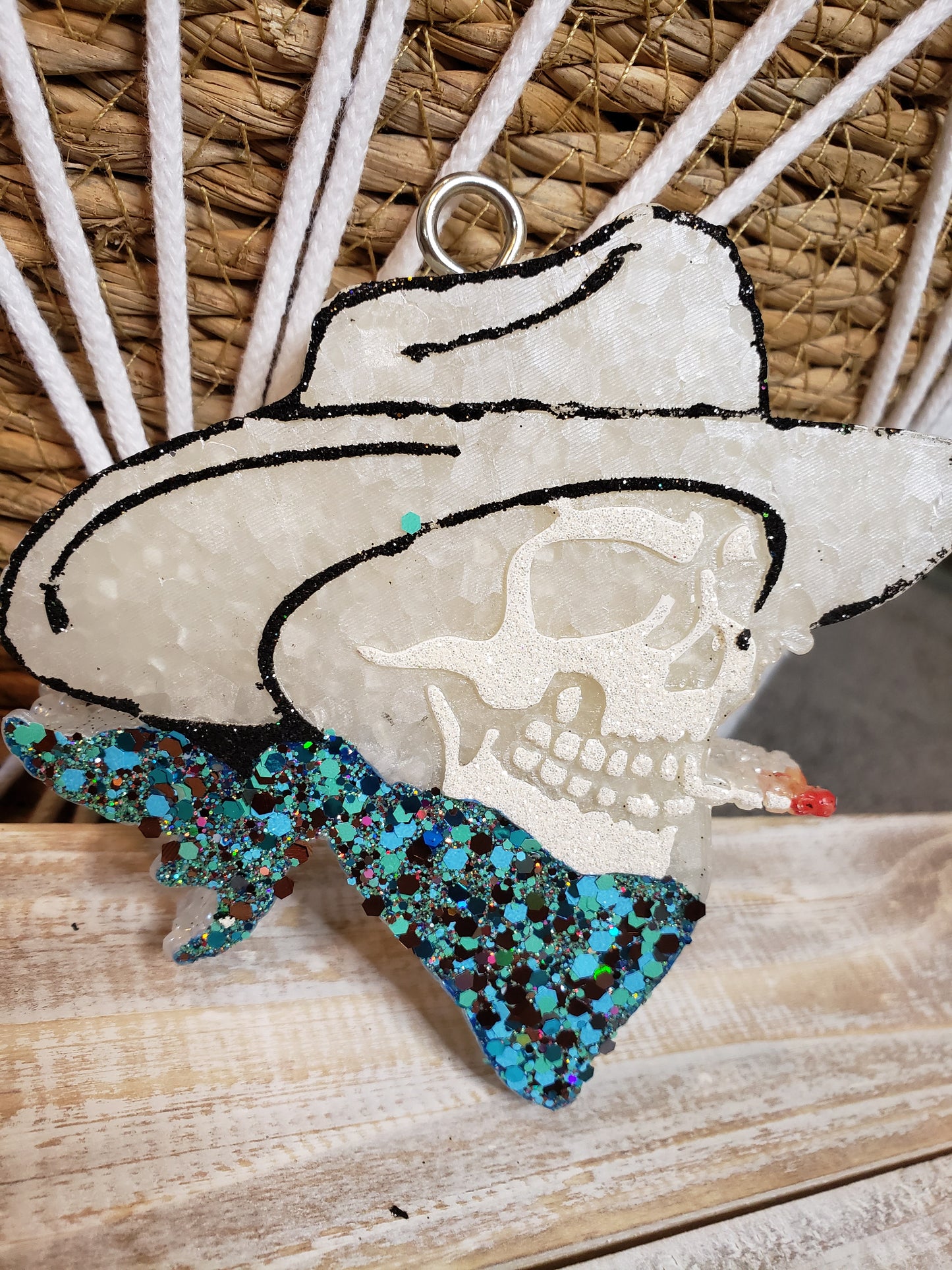 Teal Glitter Skull Cowboy