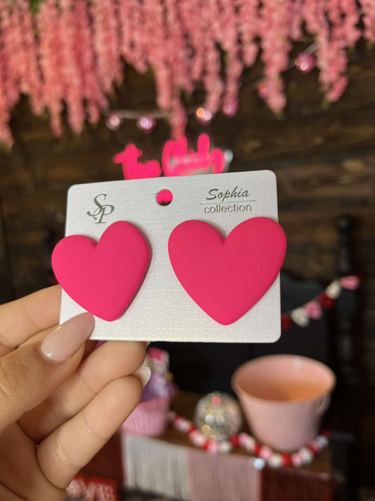 Matte Heart Puff Studs- Hot Pink