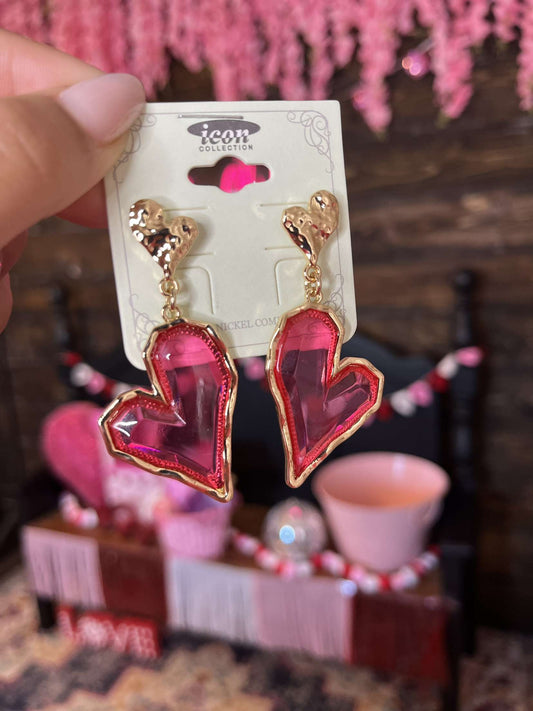 Pink Jelly Heart Earrings