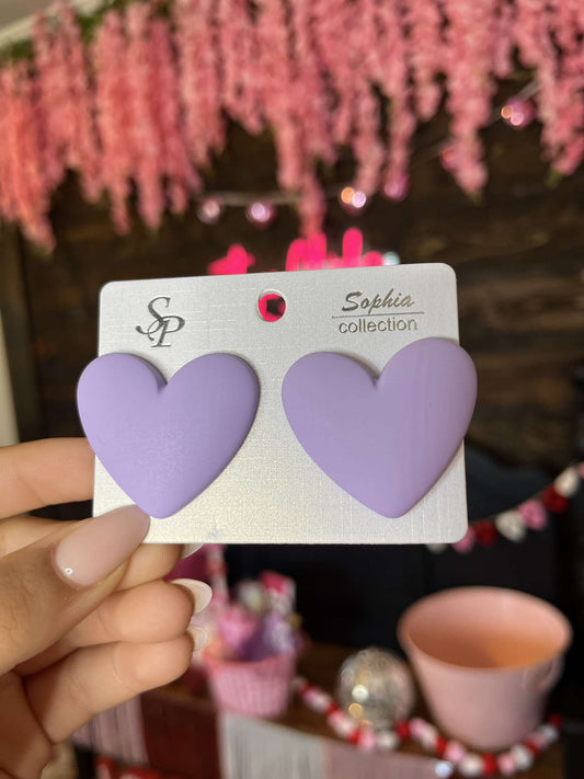 Matte Heart Puff Studs- Lilac