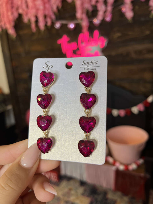 4 Gem Dangle Heart- Fuchsia