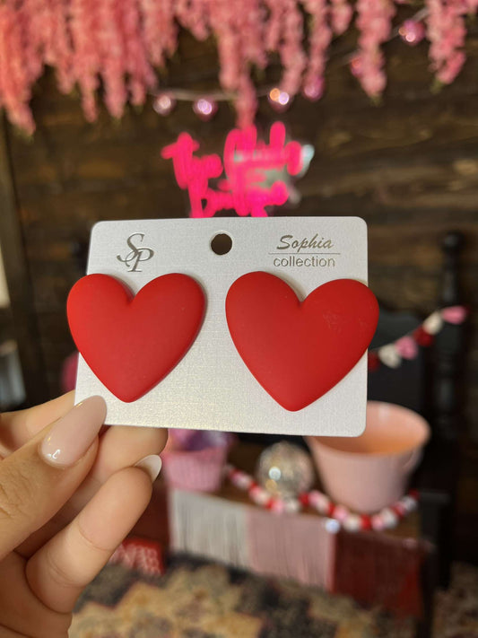 Matte Heart Puff Studs- Red