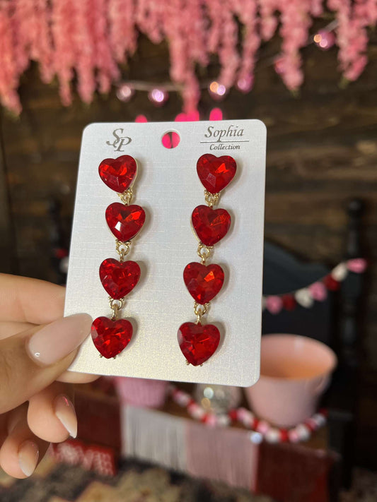 4 Gem Dangle Heart- Red