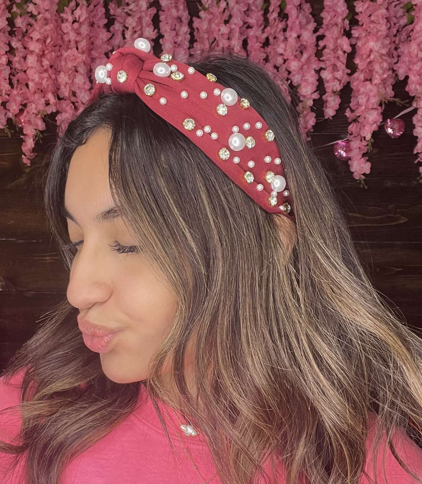 Maroon Pearl Gem Headband