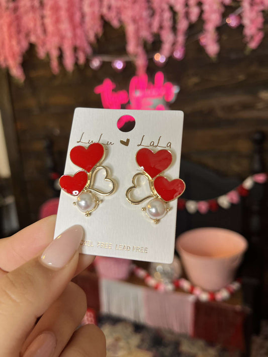 Triple Pearl Heart Earring