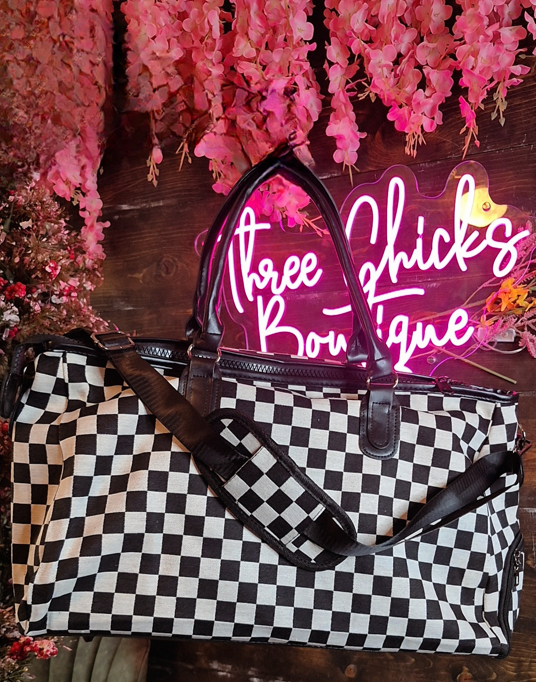 Checkered Weekender Bag- Black