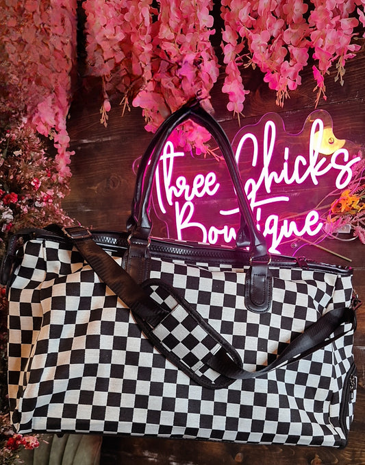 Checkered Weekender Bag- Black