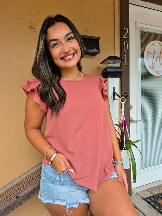 Ruffle Sleeve Boatneck Top
