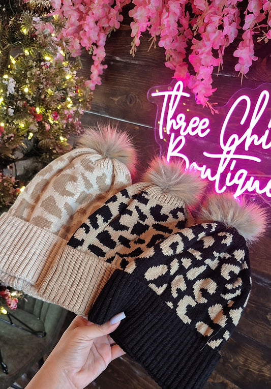 Cheetah Pom Beanie