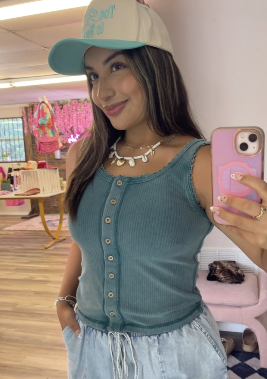 Button Down Tank- Teal