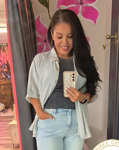Striped Oversized Button Up