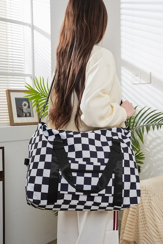 Checkered Weekender Bag- Black