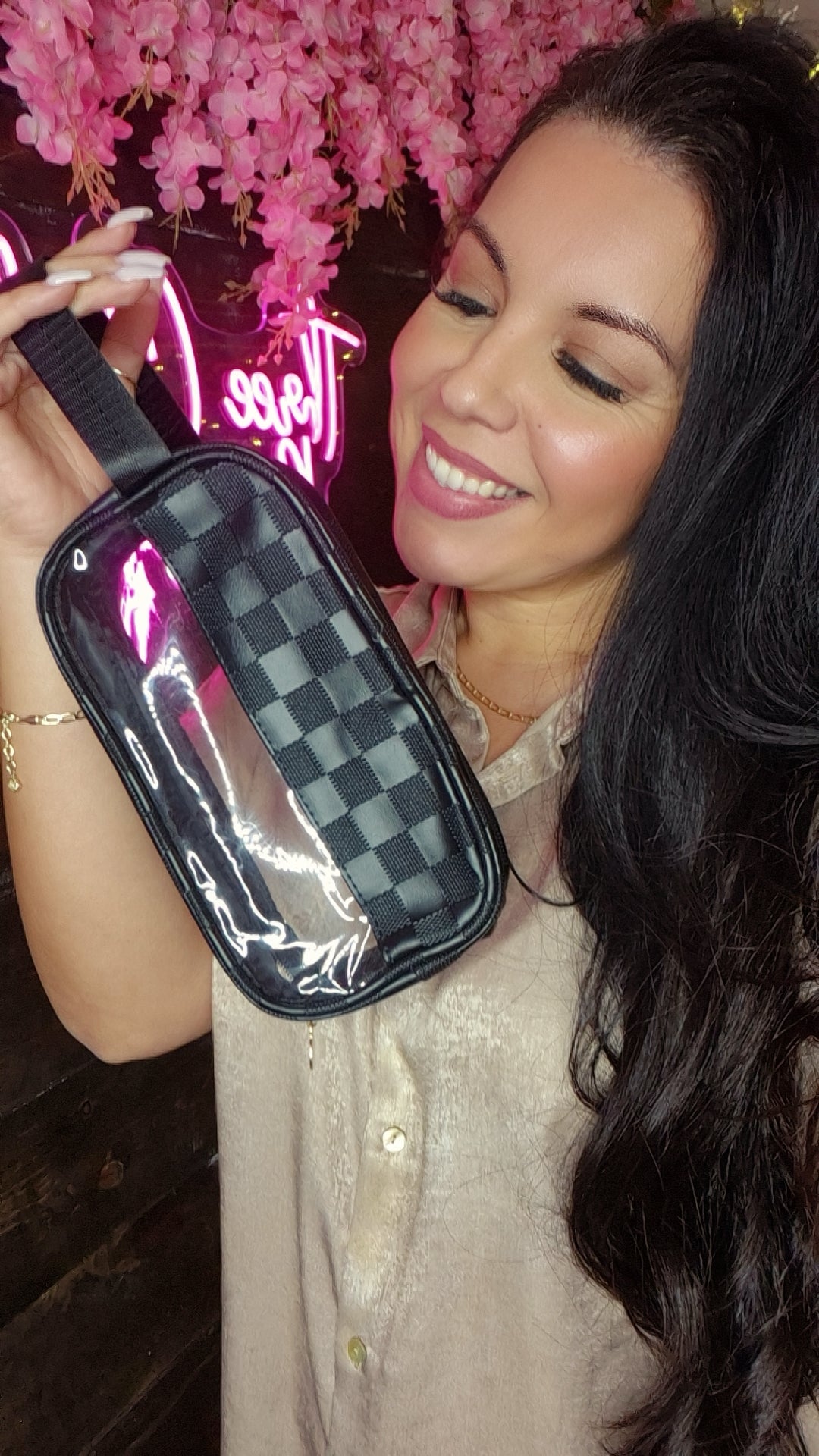 Checkered Cosmetic Bag